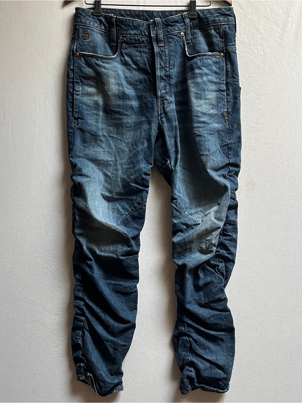 G-Star RAW STAQ 3D Taper Mens Blue Washed Denim Jeans Size 32 - Button Fly